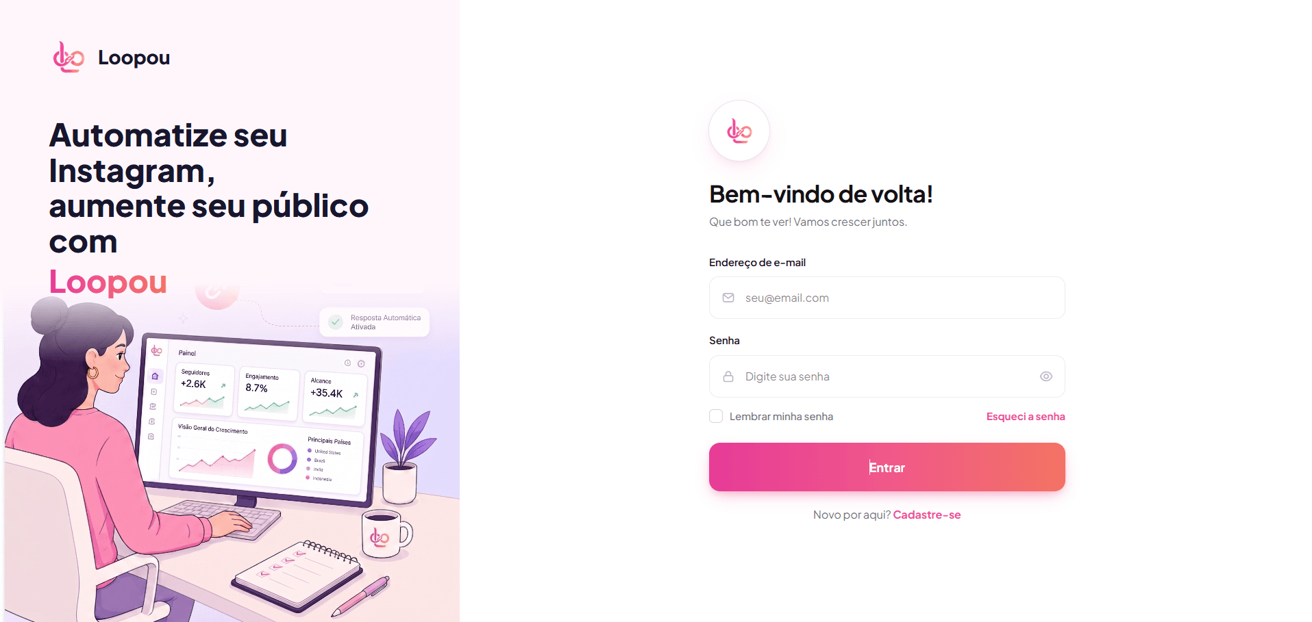 Tela de login do Loopou